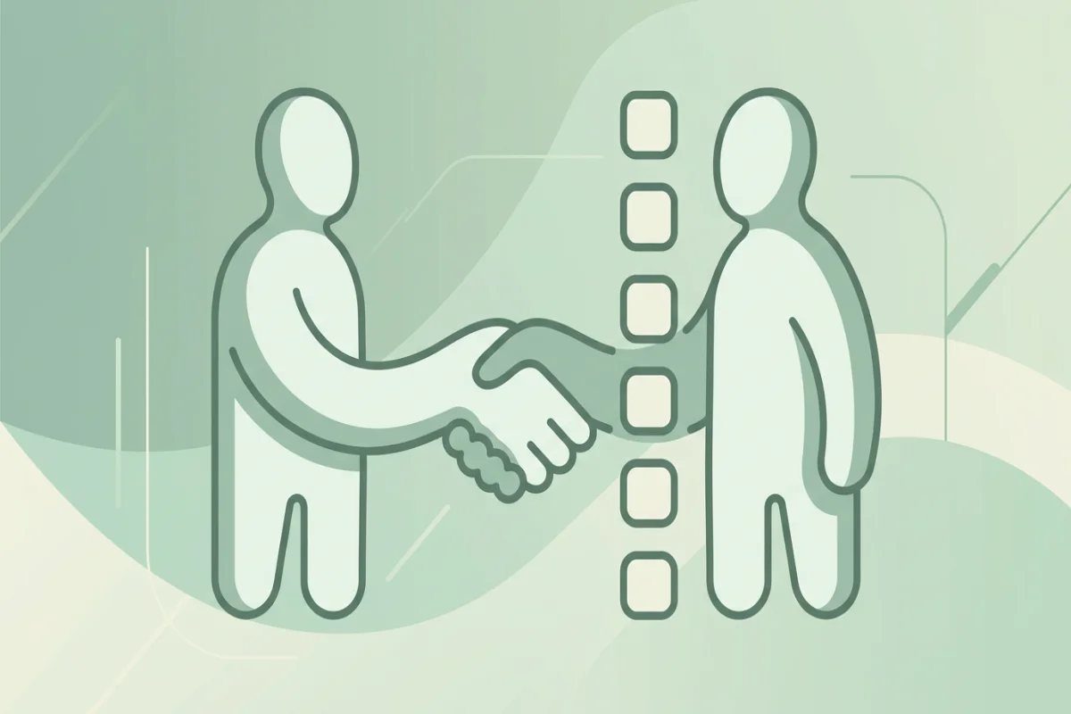 Symbolische Darstellung Austausch und Prüfliste in gedämpften Grüntönen, 1200x800 Pixel